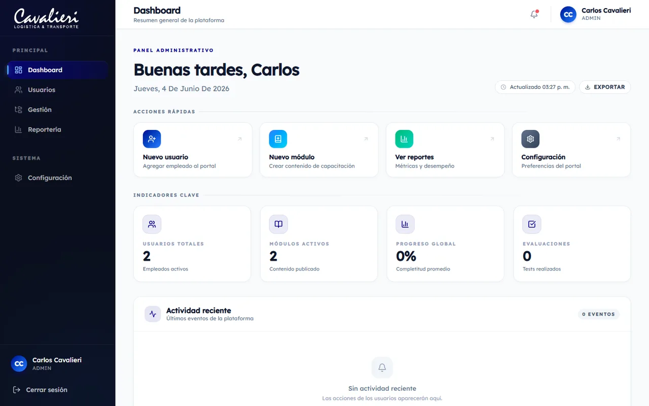 Cavalieri — Panel administrativo