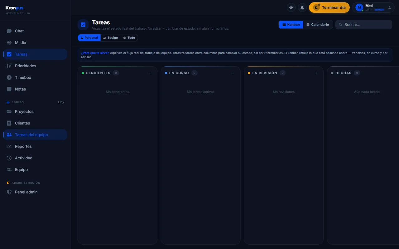 Kronyus — Tablero kanban