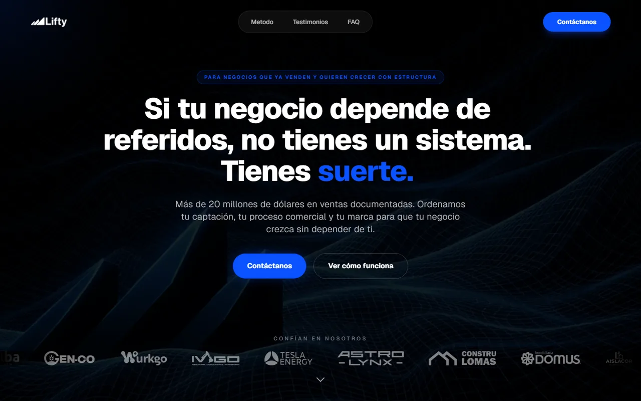 Captura del sitio en producción de Lifty AI